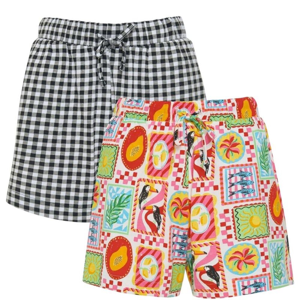 Threadbare Womens/Ladies Eiren Regular Shorts (Pack of 2) / Black/Multicolored